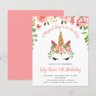 BUDGET Unicorn Face Floral Birthday Invitation