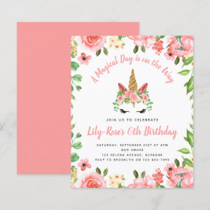 BUDGET Unicorn Face Floral Birthday Invitation