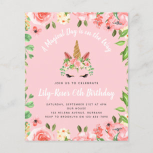 BUDGET Unicorn Face Floral Birthday Invitation