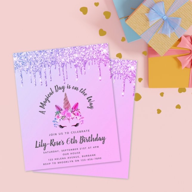 BUDGET Unicorn Face Glitter Birthday Invitation (Creator Uploaded)