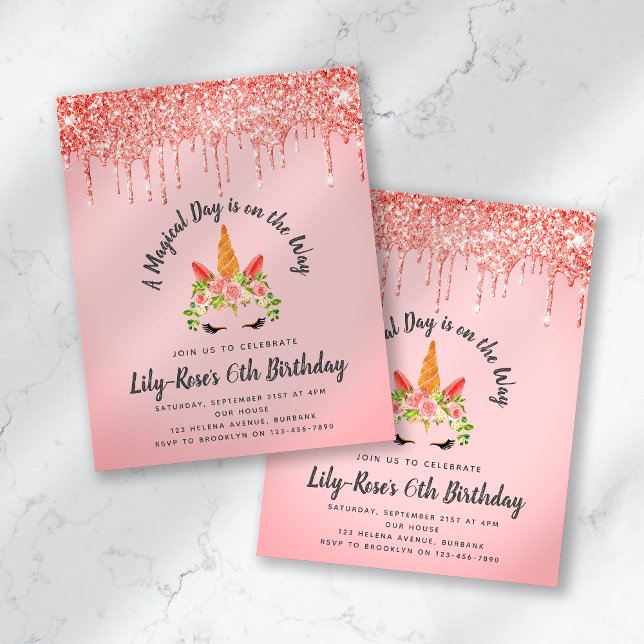BUDGET Unicorn Face Glitter Birthday Invitation (Creator Uploaded)