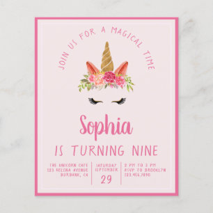 Budget Unicorn Kid's Birthday Party Invitation Flyer
