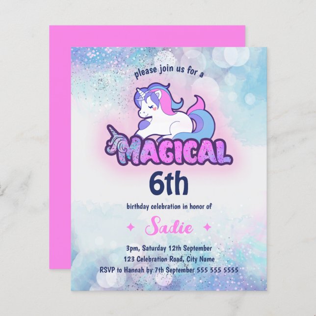 Budget Unicorn Magical Any Age 6th Birthday (Front/Back)