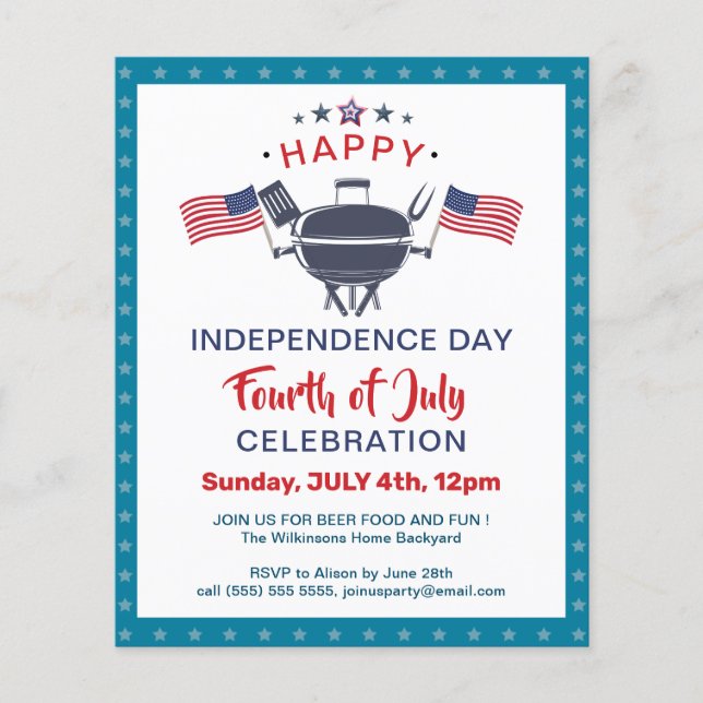 BUDGET USA Flag 4th of July BBQ Party Invitation Flyer (Front)