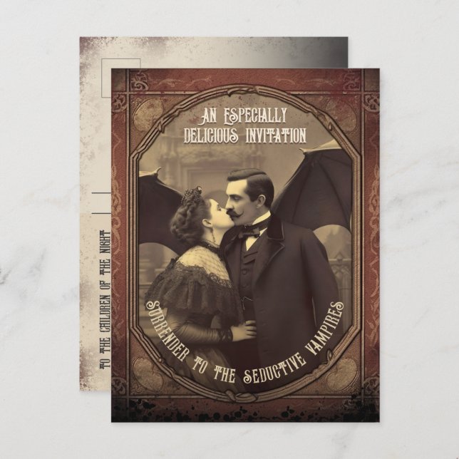 Budget Vampire Kiss Vintage Halloween Invitation (Front/Back)