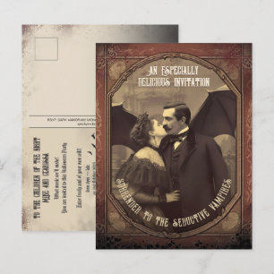 Budget Vampire Kiss Vintage Halloween Invitation Postcard