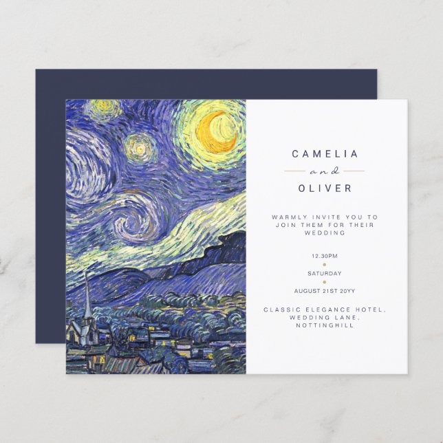 BUDGET Van Gough Starry Night Wedding Invite QR (Front/Back)
