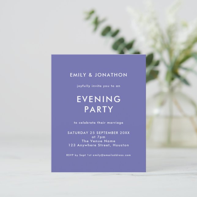 Budget Very Peri Blue Wedding Evening Party Invite (Standing Front)