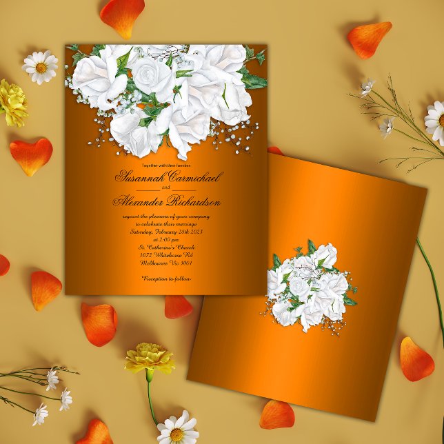 Budget Vibrant Orange, White Bridal Roses Wedding Flyer (Creator Uploaded)