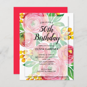 Budget Vibrant Watercolor Floral Birthday Invites