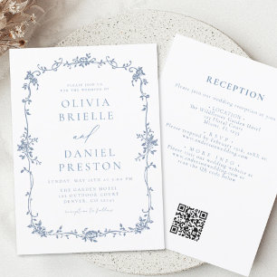 Budget Victorian French QR Code Blue Wedding