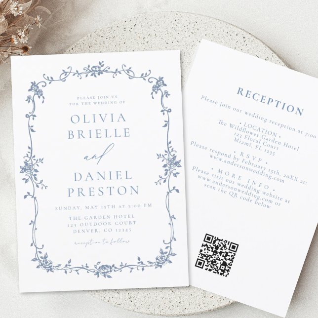 Budget Victorian French QR Code Blue Wedding (Creator Uploaded)