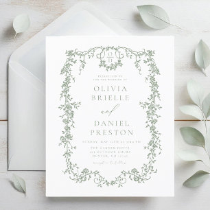Budget Victorian Sage Green Wedding Invitation