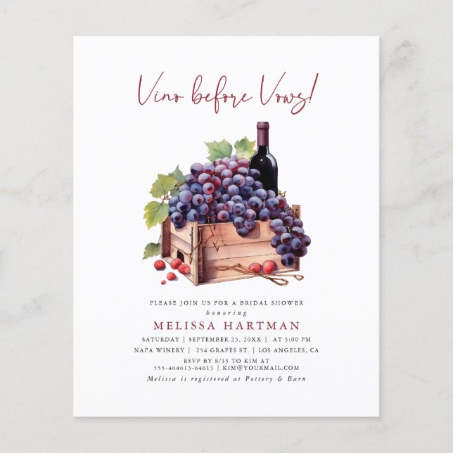 Budget Vino Before Vows Bridal Shower Invitation (Front)