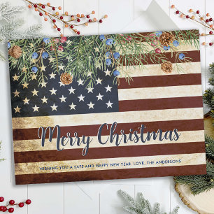 Budget Vintage American Flag Patriotic Christmas  Postcard