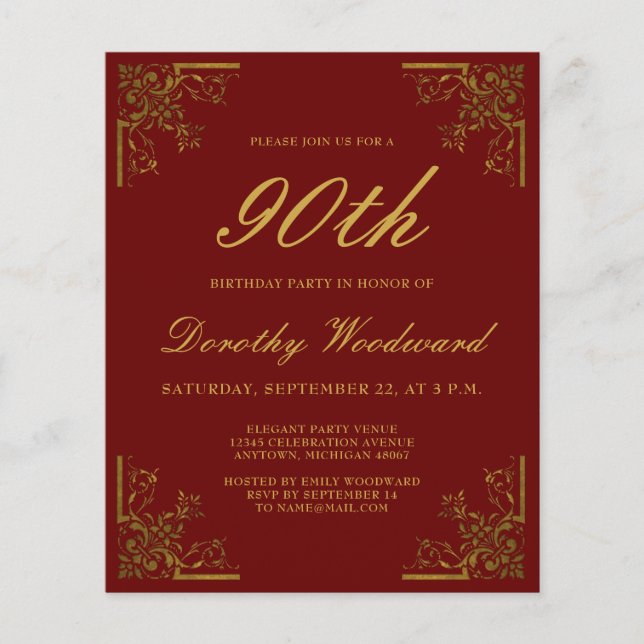 Budget Vintage Burgundy Gold Birthday Invitation (Front)