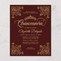 Budget Vintage Burgundy Gold Frame Quinceanera