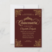 Budget Vintage Burgundy Gold Tiara Quinceanera
