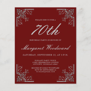 Budget Vintage Burgundy Silver Birthday Invitation