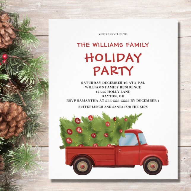 Budget Vintage Christmas Red Truck Invitation  Flyer (Creator Uploaded)