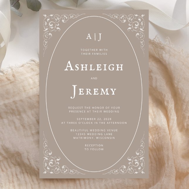 Budget Vintage Foliage Taupe Wedding Invitation (Creator Uploaded)