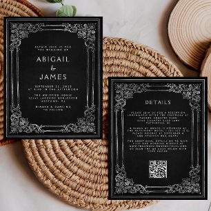 Budget Vintage Frame Black Silver QR Code Wedding
