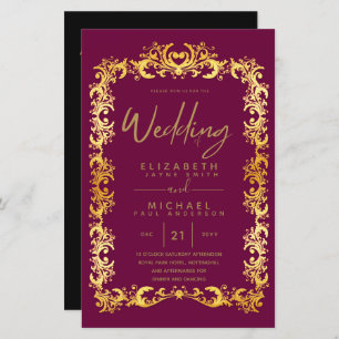 BUDGET Vintage Gold Framed Low Wedding Invite A9
