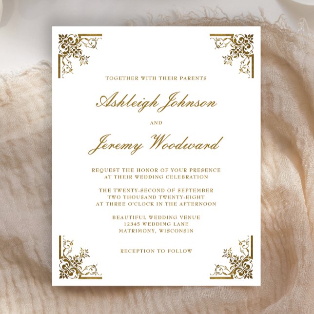 Budget Vintage Gold Script Wedding Invitation (Creator Uploaded)