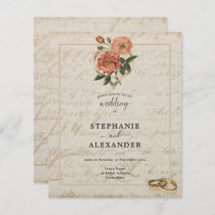 Budget Vintage Heart Rose Floral QR Wedding Invite