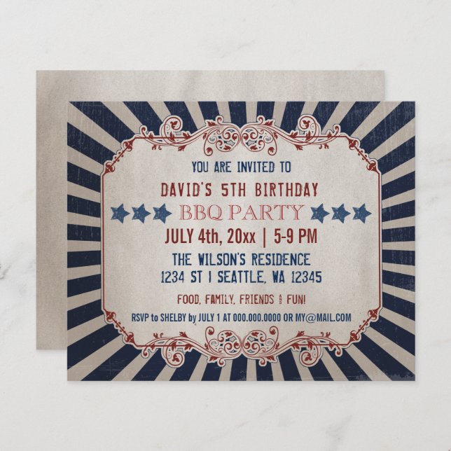 Budget Vintage Memorial Day Birthday Invitation (Front/Back)