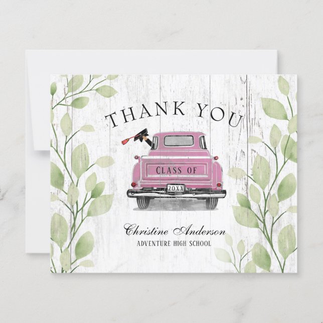 Budget Vintage Pink Truck Graduation Thank You (Front)