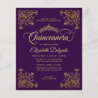 Budget Vintage Purple Gold Frame Quinceanera