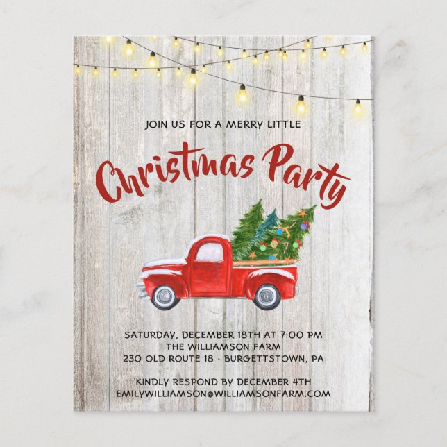 Budget Vintage Red Truck Rustic  Christmas Party   Flyer (Front)