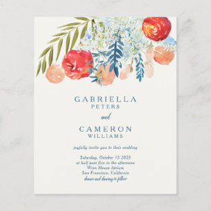 Budget Vintage Red Watercolor Floral Boho Wedding