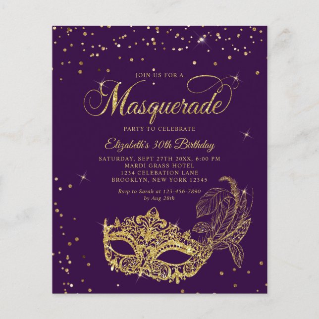 BUDGET Violet Gold Glitter Masquerade Birthday (Front)