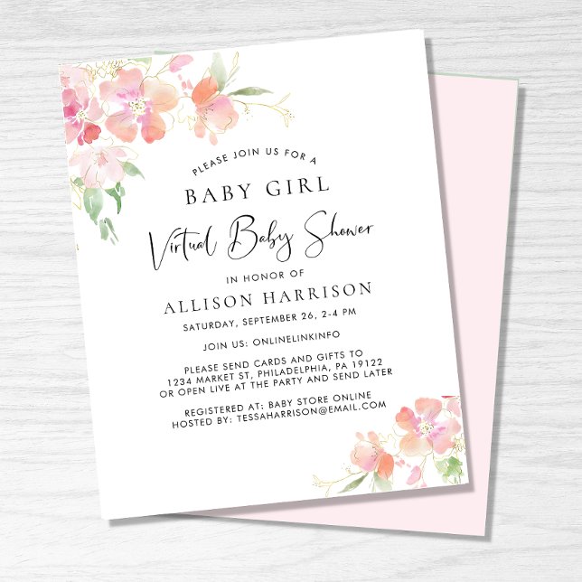 Budget Virtual Baby Girl Shower Floral Invitation (Creator Uploaded)