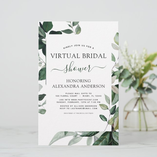 Budget Virtual Bridal Shower Botanical Invitations (Standing Front)
