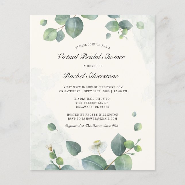 Budget Virtual Bridal Shower Eucalyptus Greenery Flyer (Front)