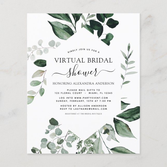Budget Virtual Bridal Shower Greenery Flyer (Front)