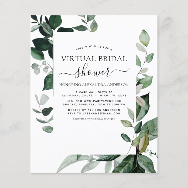 Budget Virtual Bridal Shower Greenery Flyer (Front)