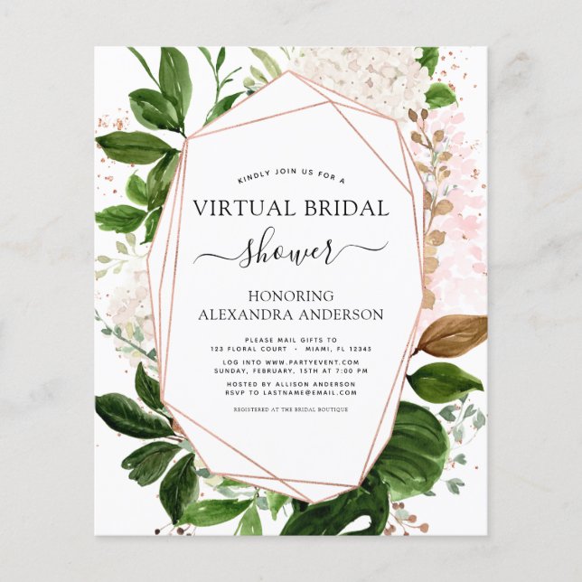 Budget Virtual Bridal Shower Greenery Rose Gold (Front)