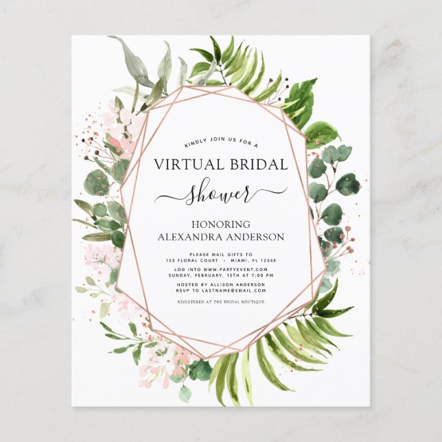 Budget Virtual Bridal Shower Greenery Rose Gold Flyer (Front)