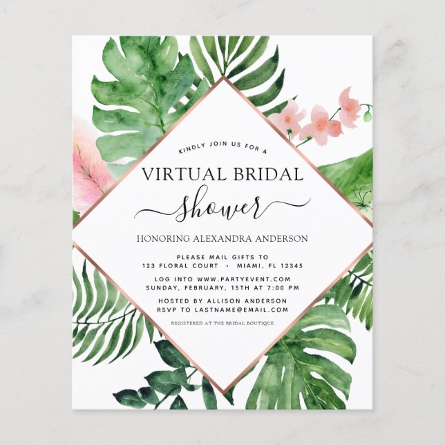 Budget Virtual Bridal Shower Tropical Palm Flyer (Front)