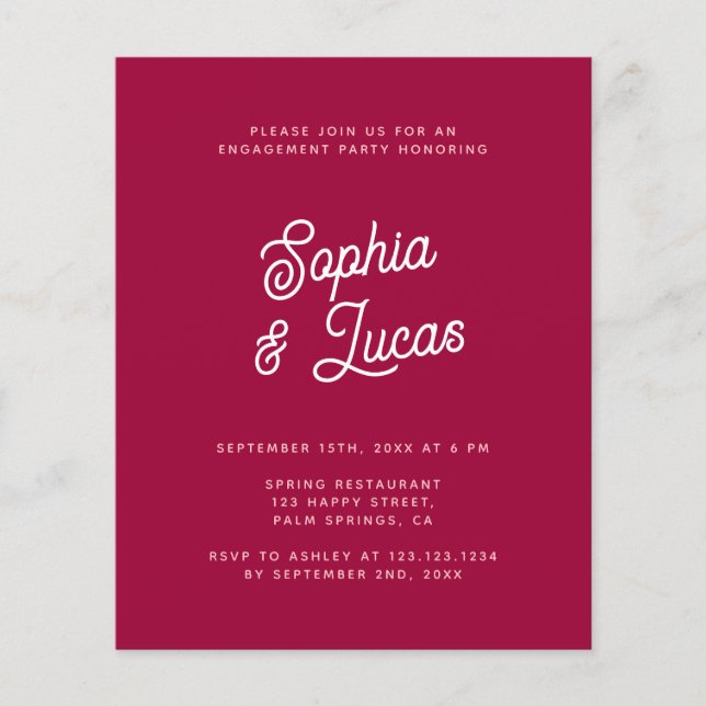 Budget Viva Magenta Retro Engagement Party Invite (Front)