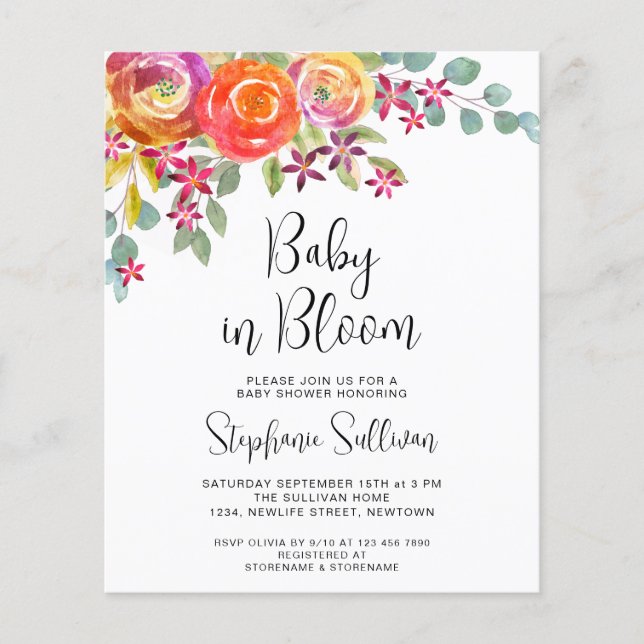 Budget Watercolor Autumn Floral Baby Shower Invite (Front)
