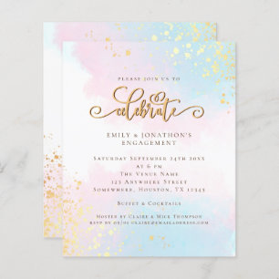 Budget Watercolor Blue Pink Script Engagement