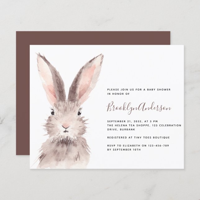 BUDGET Watercolor Bunny Baby Shower Invitation (Front/Back)