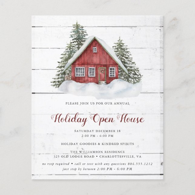 Budget Watercolor Cabin Holiday Open House  Flyer (Front)