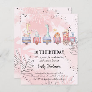 BUDGET Watercolor Cartoon Animals Birthday Invites