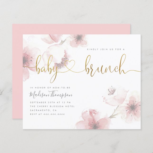 Budget Watercolor Cherry Gold Baby Brunch Shower (Front/Back)
